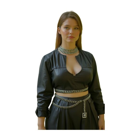 Women High Waist Hip Silver Metal Chain Links Wave Belt Lion Charm Size XS S M - Picture 7 of 17